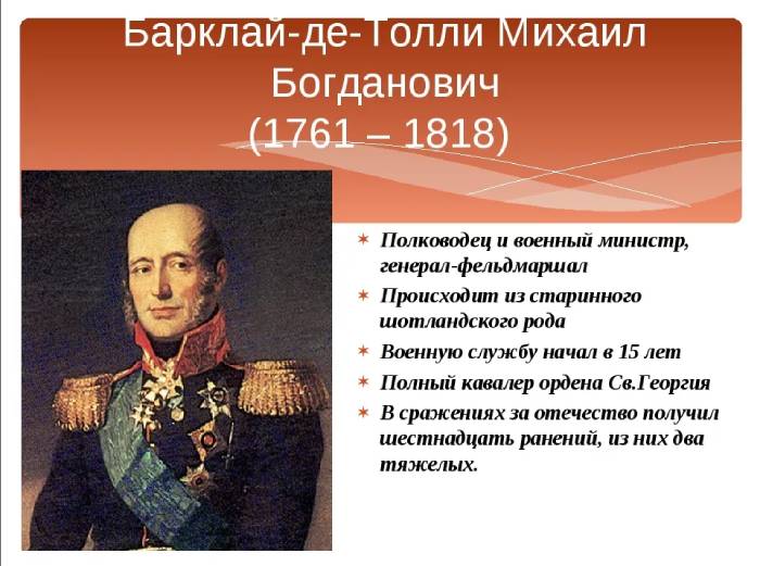 1 м б барклай де толли. Барклай де Толли (1761–1818). М.Б. Барклай де Толли (1757-1818).